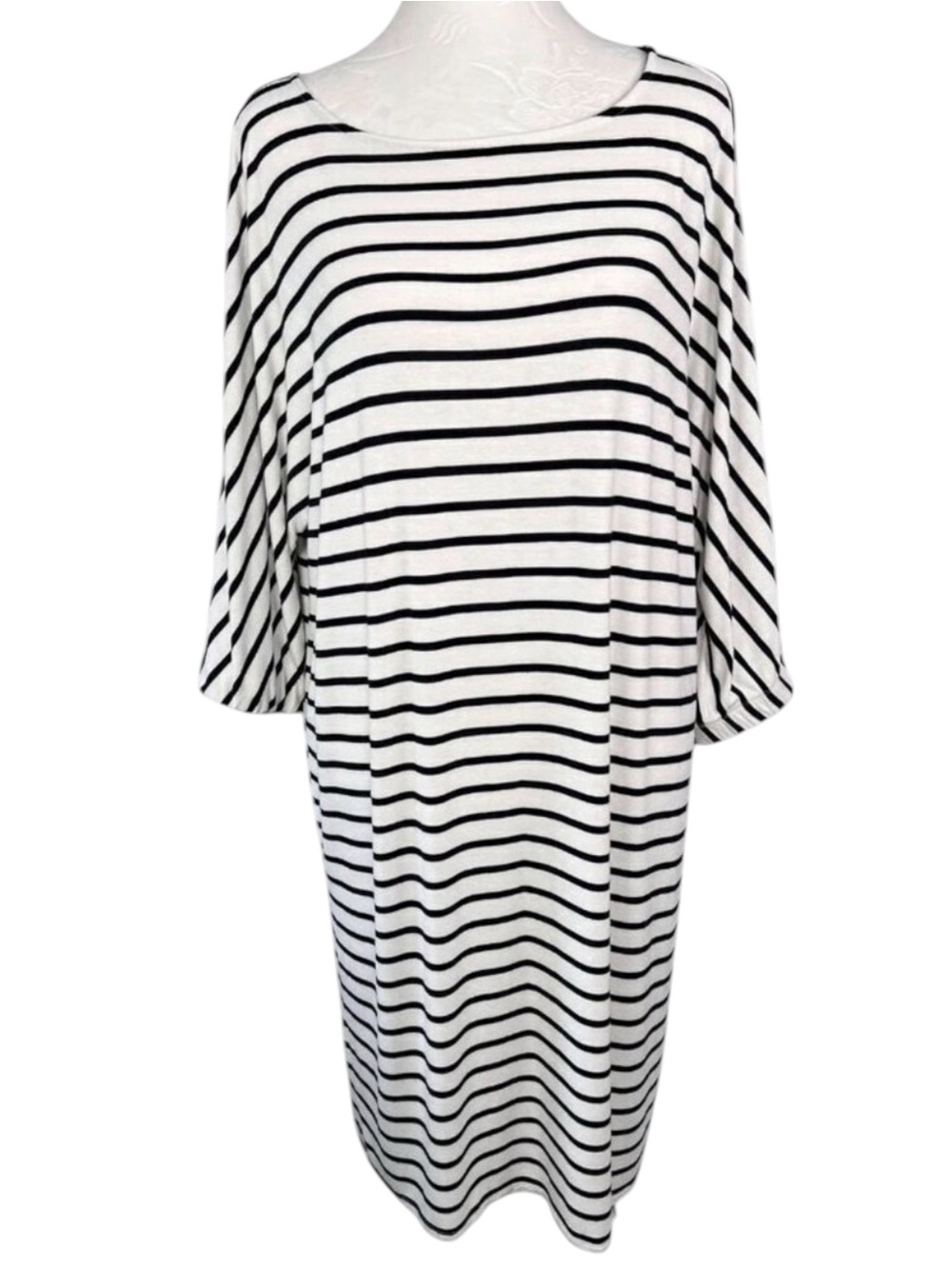 Daily Ritual Striped Midi Dress Black White Size Medium Boat Neck Jersey Raglan